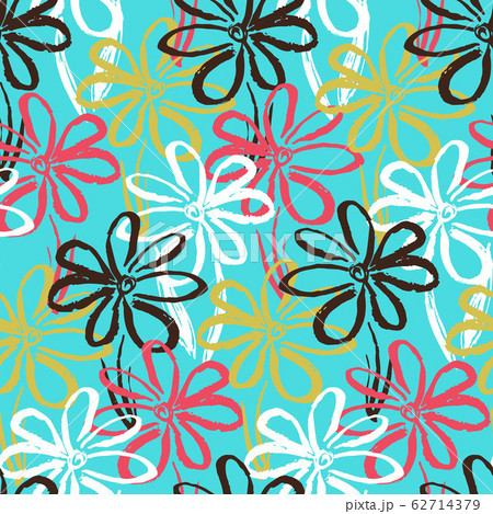 Bright blue pattern with contrast simple flowers Bright blue pattern with contrast simple flowers 62714379