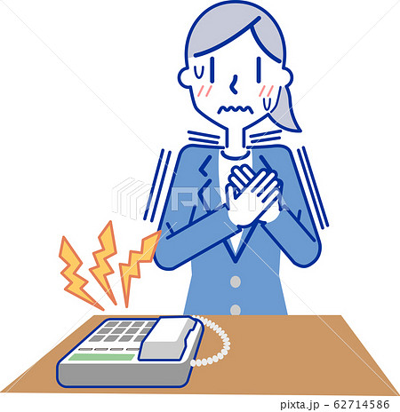 電話が鳴って緊張するビジネスウーマンのイラスト素材