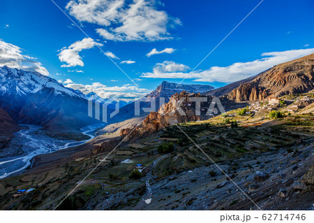 Dhankar monastry perched on a cliff in Himalayas, India 62714746
