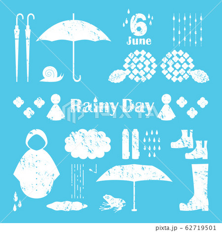 ハンコ風な雨の日素材セット 62719501