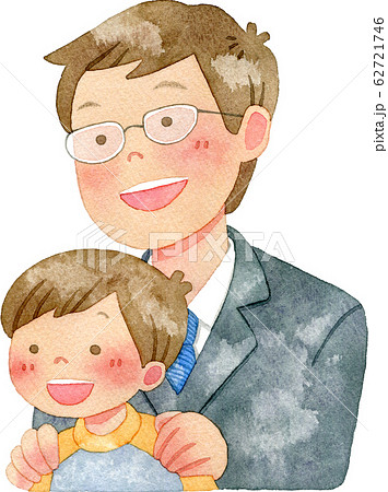 子供の肩に手を置く男性のイラスト素材