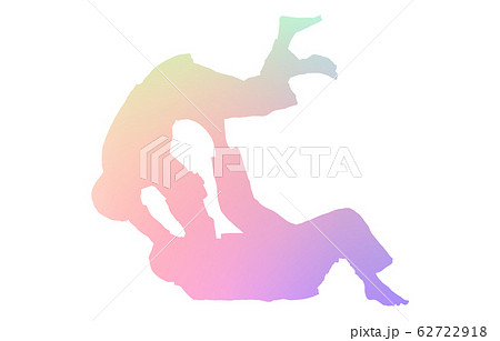 柔道の投げ技、巴投げの瞬間、シルエット素材のイラスト素材 [62722918 ..., 画像サイズ:450x307