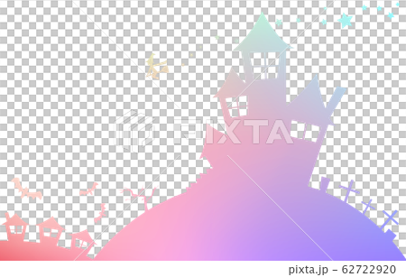 ハロウィン風古城と魔法使いの風景シルエット 背景素材のイラスト素材