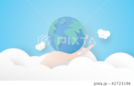 Paper art of beautiful hand holding earth, Earth Day, Environment concept 62723196