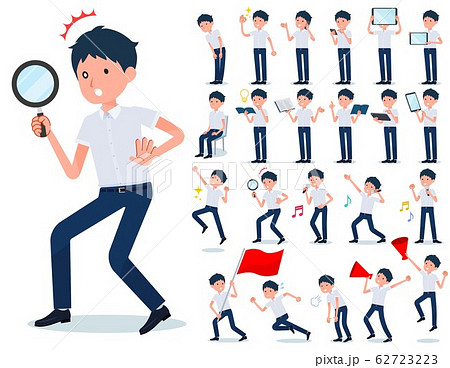 flat type school boy short sleeve summer_Action 62723223