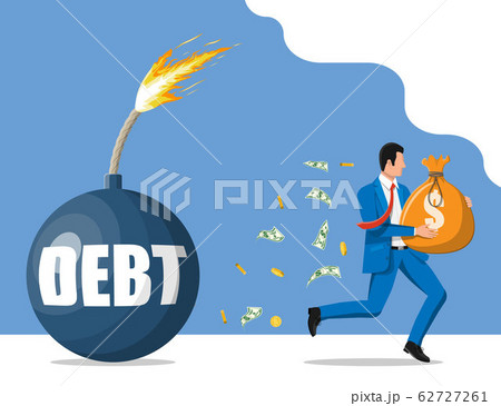 Businessman run away from debt bomb Businessman run away from debt bomb 62727261