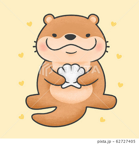 Cute Otter Holding Shell Cartoon Hand Drawn Styleのイラスト素材 Cute Otter Holding Shell Cartoon Hand Drawn Styleのイラスト素材