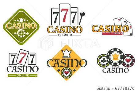 Casino Logos With Lucky Seven On Slot Machine のイラスト素材