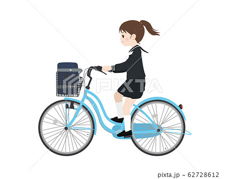 自転車に乗る 学生 女の子のイラスト素材