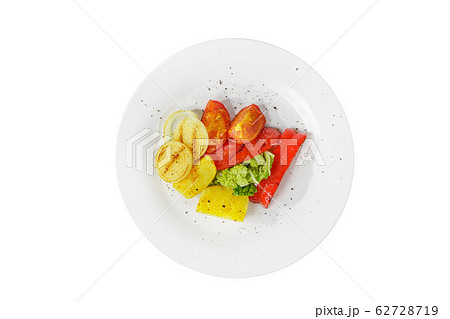 Vegetables grilled portion white isolated view 62728719