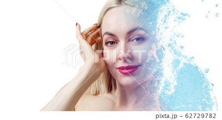 Sensual adult woman with fresh skin and water splash. Sensual adult woman with fresh skin and water splash. 62729782