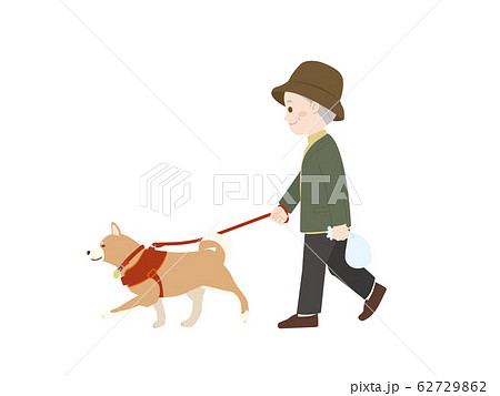 犬の散歩 おじいさんのイラスト素材