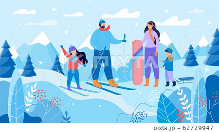 Family Skiing, Snowboarding on Mountain Resort Family Skiing, Snowboarding on Mountain Resort 62729947