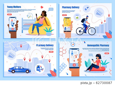 Pharmacy Delivery Mobile App Vector Web Banners 62730087