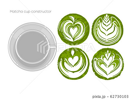 Empty round cup with different versions of matcha fillings. 62730103
