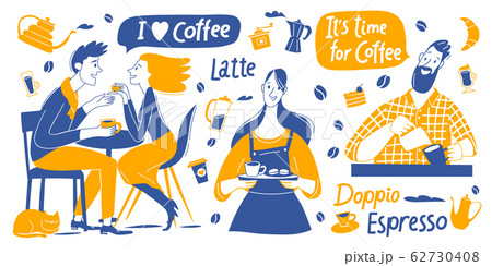 Coffee motivational vector design with barista and coffee elements and lettering 62730408