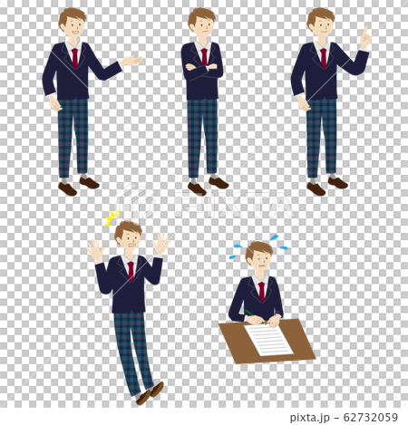 5 pose set for boy student illustration 62732059