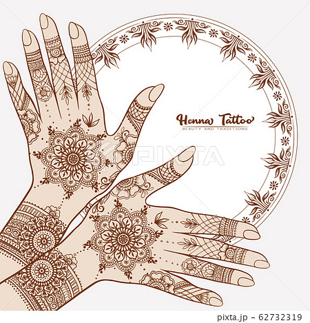 Hands with traditional indian henna tattoo. Hands with traditional indian henna tattoo. 62732319