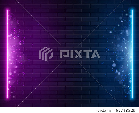 Retro Abstract Blue And Purple Neon Lights On Black Brick Wall Retro Abstract Blue And Purple Neon Lights On Black Brick Wall 62733529