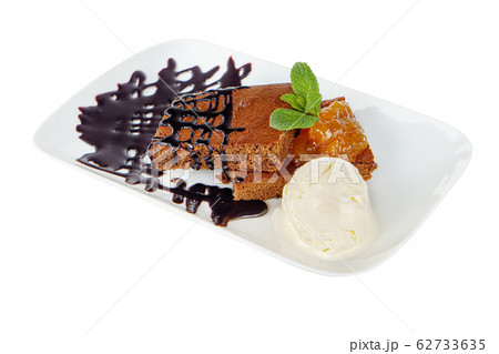 chocolate cake with jar and ice cream isolated 62733635
