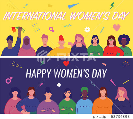 International women's day. Women of different cultures and nationalities fight for freedom and equality. Women's day concept. Vector 62734398