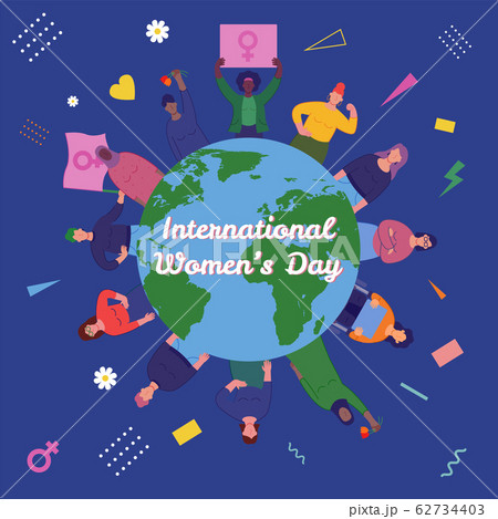 International womens day. Group of womens with different nationalities and cultures. Womens day concept. Vector 62734403