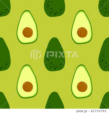 Food Pattern With Whole Avocado And Half Fruit のイラスト素材