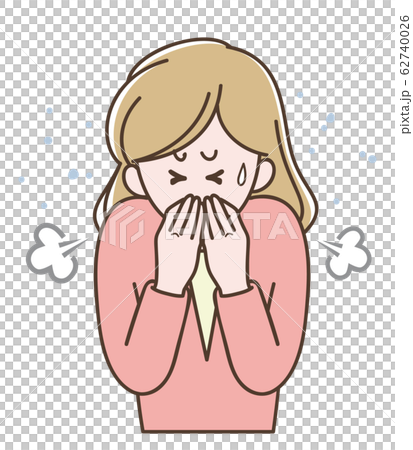 Woman covering mouth with hand and coughing 62740026