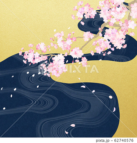 背景 和 和紙 和風 和柄 春 桜 枝 川のイラスト素材