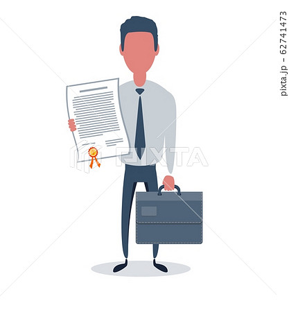 Businessman or clerk. Male character in trendy simple style with objects, flat vector illustration. 62741473