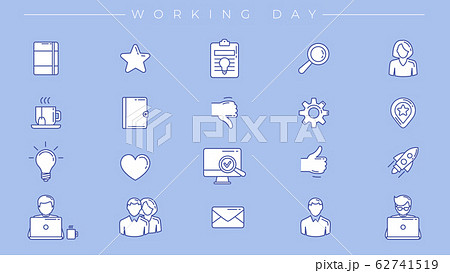 Working Day concept line style vector icons set Working Day concept line style vector icons set 62741519