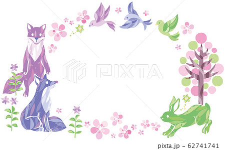 春 桜 動物 フレームのイラスト素材