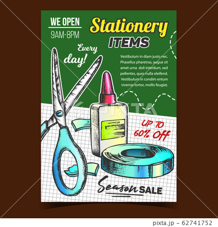 Stationery Items Sale Advertising Banner Vector 62741752