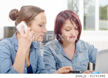 two women college working on laptop computer 62741980
