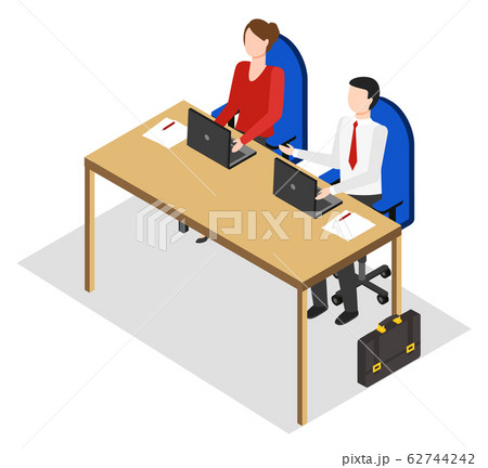 Male And Woman Working By One Table In Officeのイラスト素材