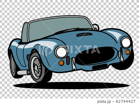 アメリカンヒストリックオープンカー ジャンプ 青色 自動車イラストのイラスト素材