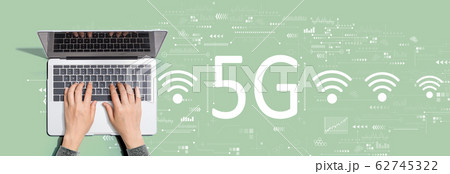 5G network with person using laptop computer 5G network with person using laptop computer 62745322