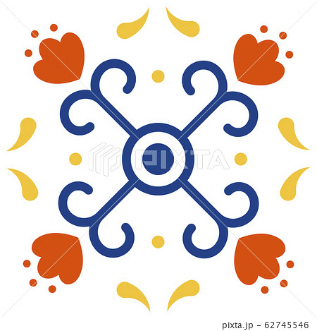 Mexican talavera tile pattern. Ornament in traditional style from Puebla on white background. Floral ceramic composition with flower, dot and leaves. Folk art design from Mexico. Mexican talavera tile pattern. Ornament in traditional style from Puebla on white background. Floral ceramic composition with flower, dot and leaves. Folk art design from Mexico. 62745546