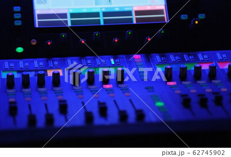 audio mixer in blue light lamps faders and audio mixer in blue light lamps faders and 62745902