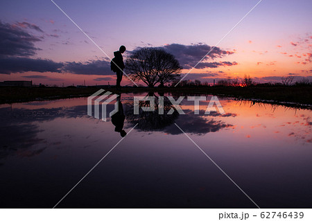 雨上がりの淀川と夕暮れ 62746439