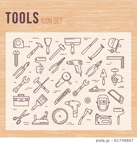 Tools icon set of working tools for builders 62748867