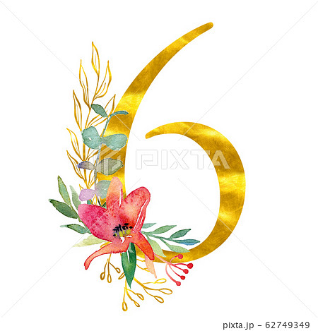 Elegant Summer Decorated Floral Numbers Golden Stock Illustration