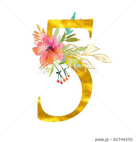 Elegant Summer Decorated Floral Numbers Golden のイラスト素材