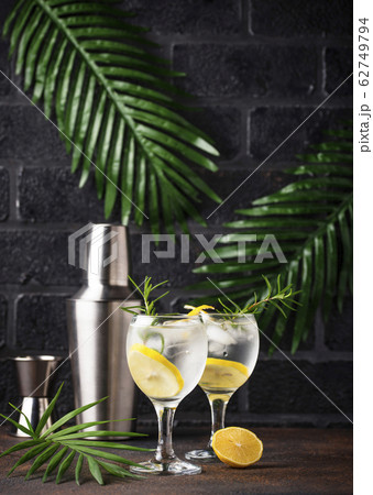 Gin tonic cocktail with lemon 62749794