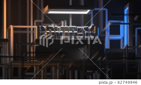 Coronavirus Wuhan, China COVID-19 inscription surrounded by a structure of connections in the form of pipes or tech tenacles. Medicine and drug concept 3d illustration. Selective focus macro shot with 62749946