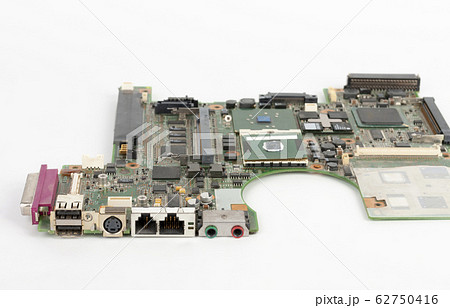 Close up of motherboard  laptop with USB , PS2, 62750416