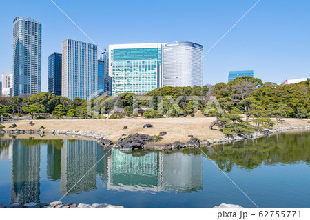 東京都　浜離宮恩賜庭園　横堀とビル群 62755771
