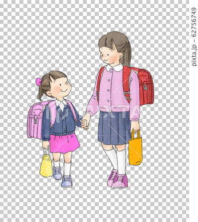 小学生　手をつないで登校する姉妹 62756749