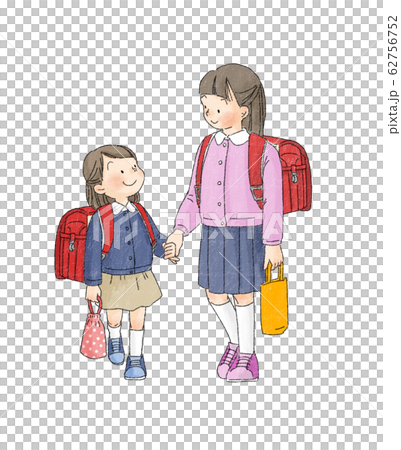 小學生:上學的姐妹手牽著手 小學生:上學的姐妹手牽著手 62756752