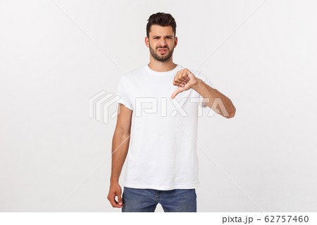 Close up portrait of disappointed stressed bearded young man in shirt over white background. Close up portrait of disappointed stressed bearded young man in shirt over white background. 62757460